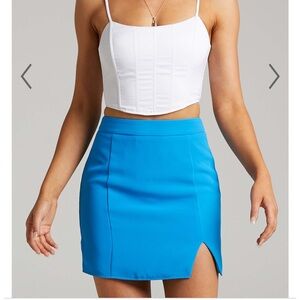 NWT Showpo US4 Evelanna Electric Blue Mini Skirt High Waisted Front Split Fitted